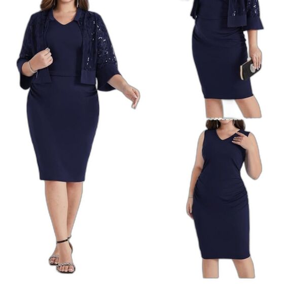 Hannah Nikole Navy Blue Plus 22W Dress with Sparkly Jacket Formal Wedding NEW - Picture 6 of 10